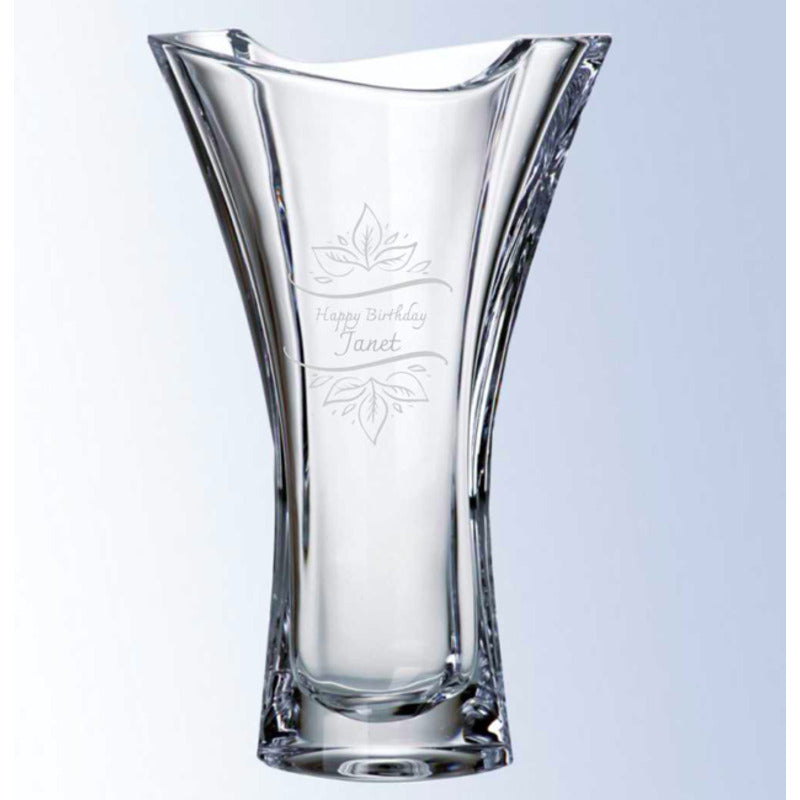 Crystal Tapered Vase With Ribbon Top Engraved ~ Dalia - Personalized Engraved Gifts