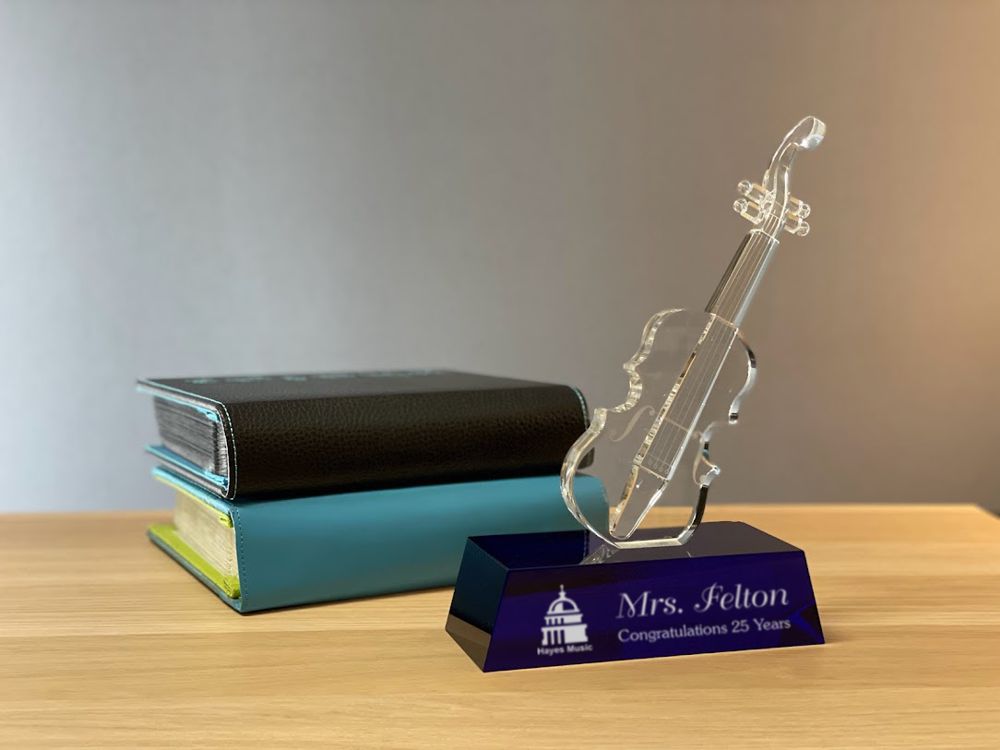 Personalized Crystal Violin or Cello on Blue Engraved Base, Best Performance - Personalized Engraved Gifts