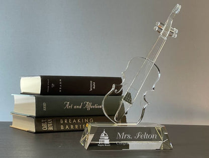 Crystal Violin or Cello Award on Solid Crystal Base ~ Command Performance - Personalized Engraved Gifts