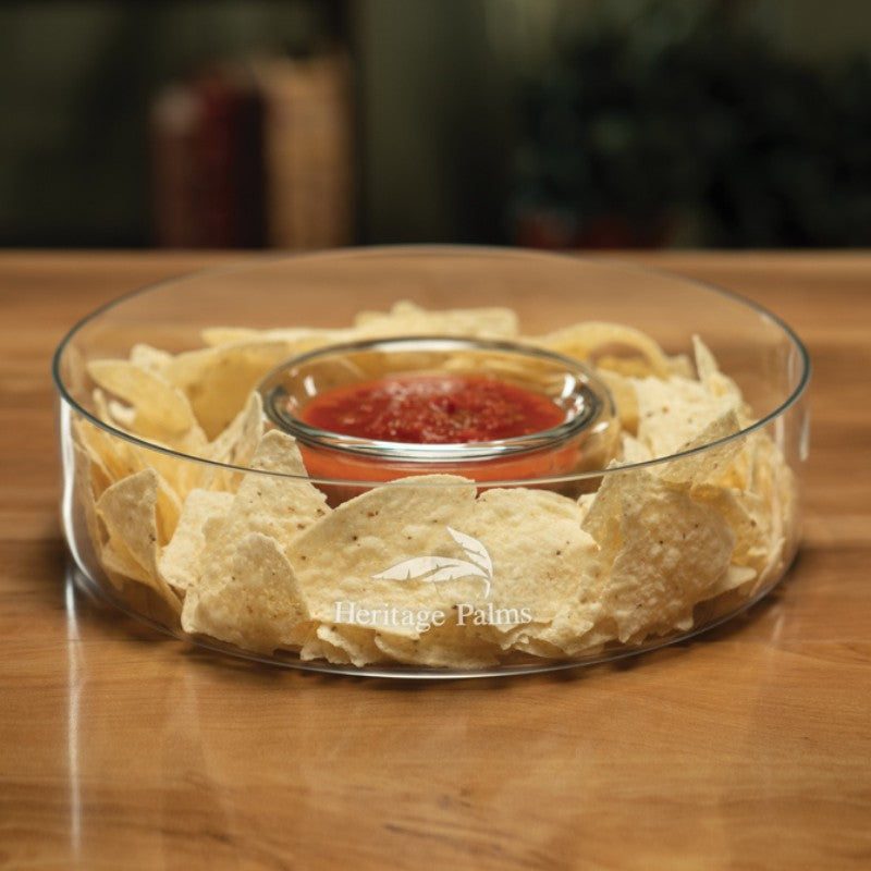 Custom Engraved Chip & Dip Glass Bowl Customized with your Logo - Personalized Engraved Gifts