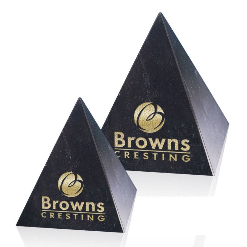 Custom Engraved Jet Black Marble Pyramids - Personalized Engraved Gifts