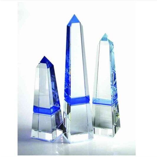 Custom Etched Crystal Obelisk with Azure Hue - Personalized Engraved Gifts