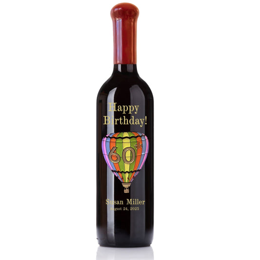 Deep Engraved Wine Bottle Hot Air Balloon Design 1