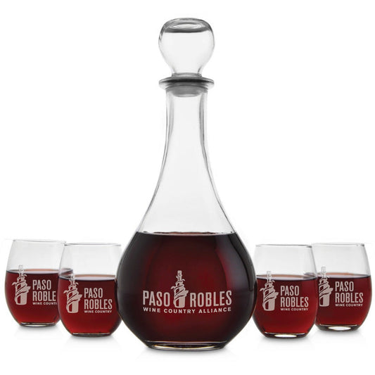 Customized Wine Carafe with 4 Stemless Wine Glasses ~ Belissimo - Personalized Engraved Gifts