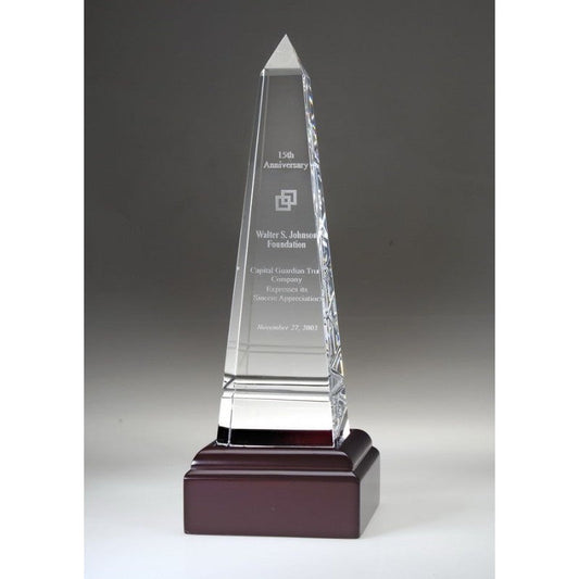 Customized Grooved Crystal Obelisk - Personalized Engraved Gifts