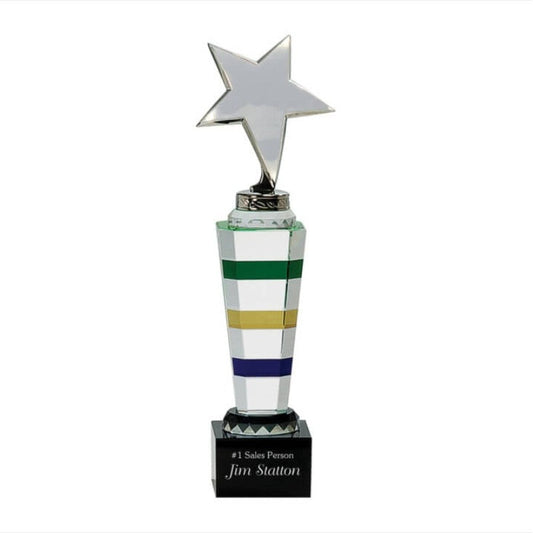 Customized Multi Colored Crystal Star Tower Award - Personalized Engraved Gifts