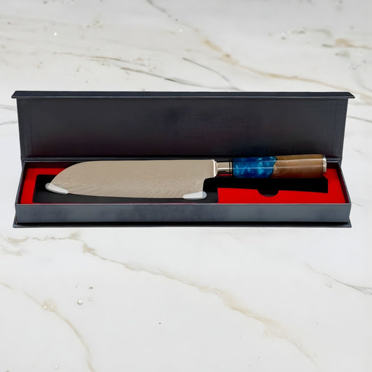 The Caspian Damascus Steel Chef Knife Blue Resin Handle