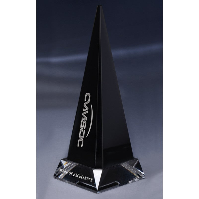 Deep Engraved Black Glass Obelisk Award - Personalized Engraved Gifts