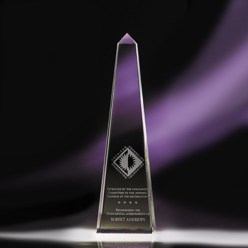 Deep Etched Bauhaus Optic Crystal Obelisk - Personalized Engraved Gifts