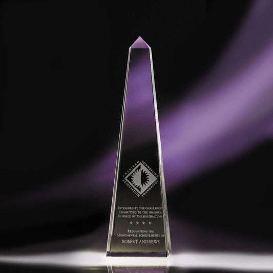 Deep Etched Bauhaus Optic Crystal Obelisk - Personalized Engraved Gifts