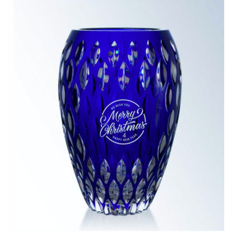 Deep Etched Lead Crystal Award Vases Blue Vulcan - Personalized Engraved Gifts
