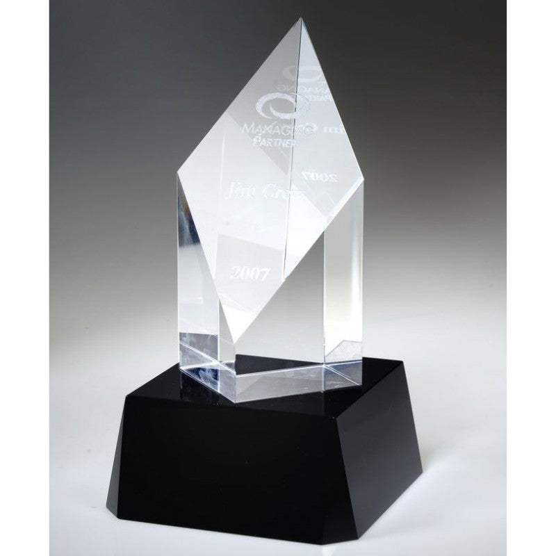 Deep Etched Optic Crystal Award - Deco Diamond - Personalized Engraved Gifts