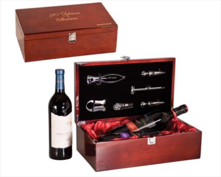 Engraved Wine Gift Box for Two Bottles - High Gloss Piano Finished Wood - Personalized Engraved Gifts