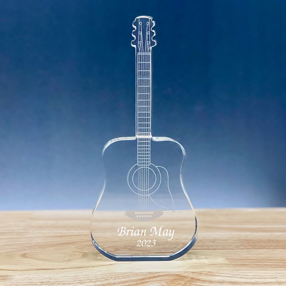 Crystal Guitar Award Engravable with Custom Artwork, Lucille - Personalized Engraved Gifts