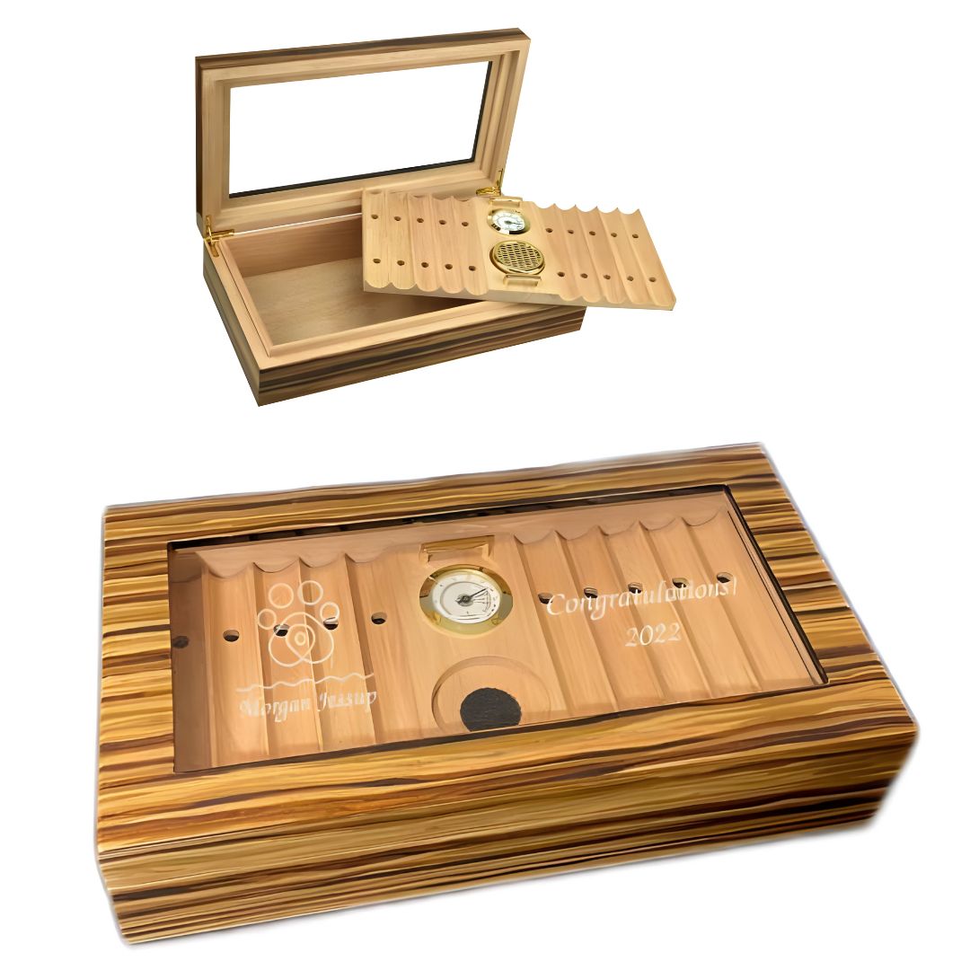 Engraved African Techwood Glasstop Humidor ~ Obeche - Personalized Engraved Gifts