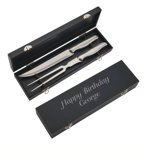 Stainless Steel Carving Set in Black Gift Box Dustin - Personalized Engraved Gifts