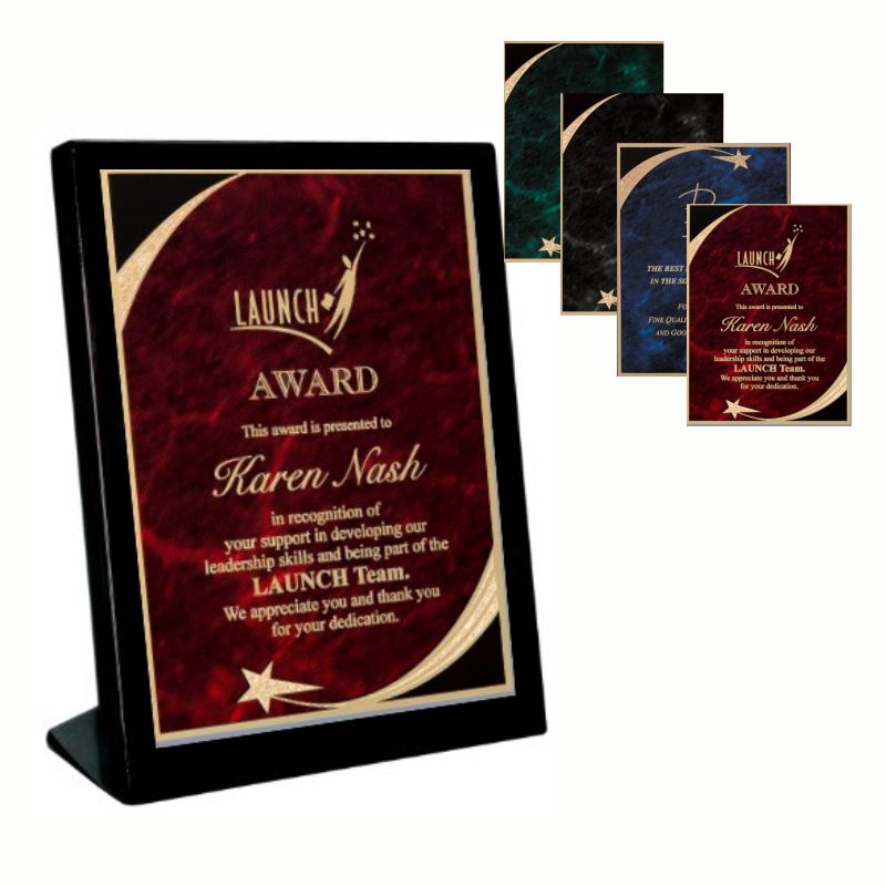 Engraved Black Piano Finish Standing Plaque - Victory Star Series - Personalized Engraved Gifts