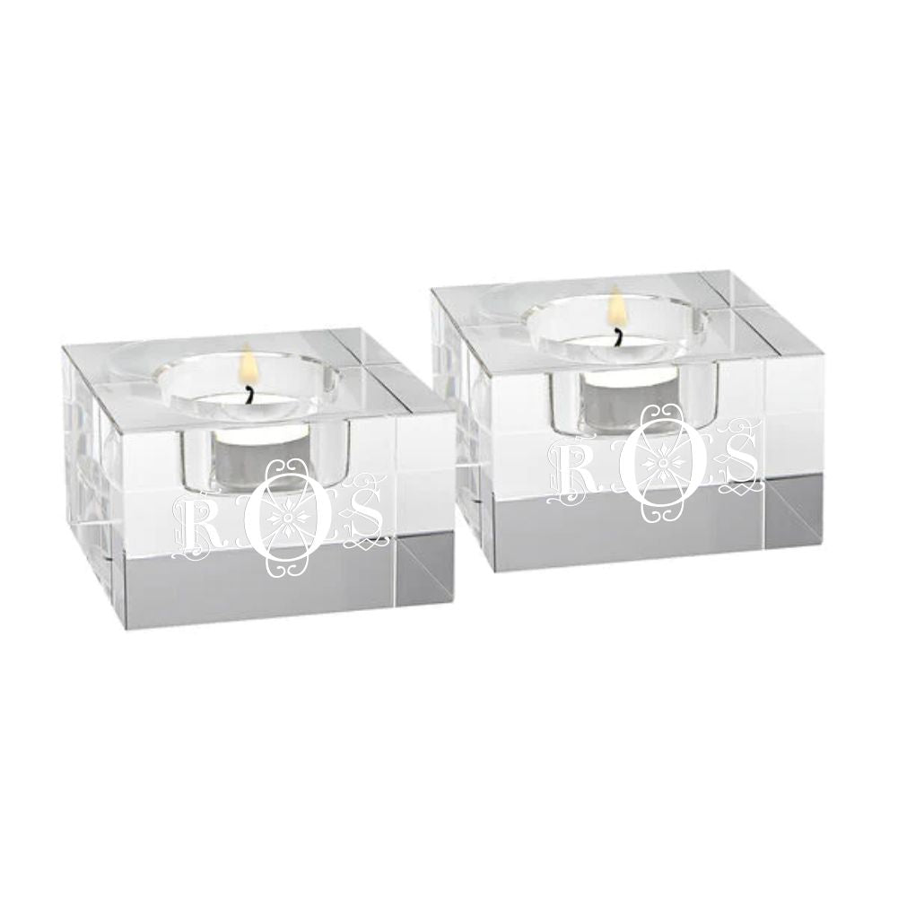 Engraved Crystal Candle Block Pair - Personalized Engraved Gifts