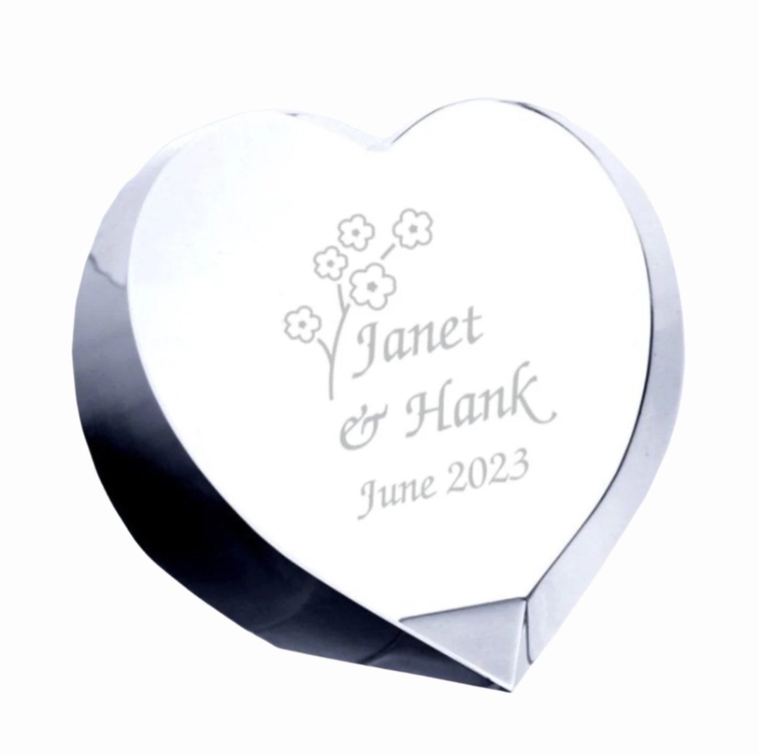 "I love you" Personalized Crystal Heart Paperweight "Mia" - Personalized Engraved Gifts