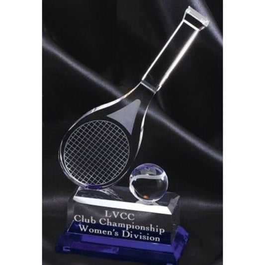 Engraved Crystal Tennis Racket Award - Personalized Engraved Gifts