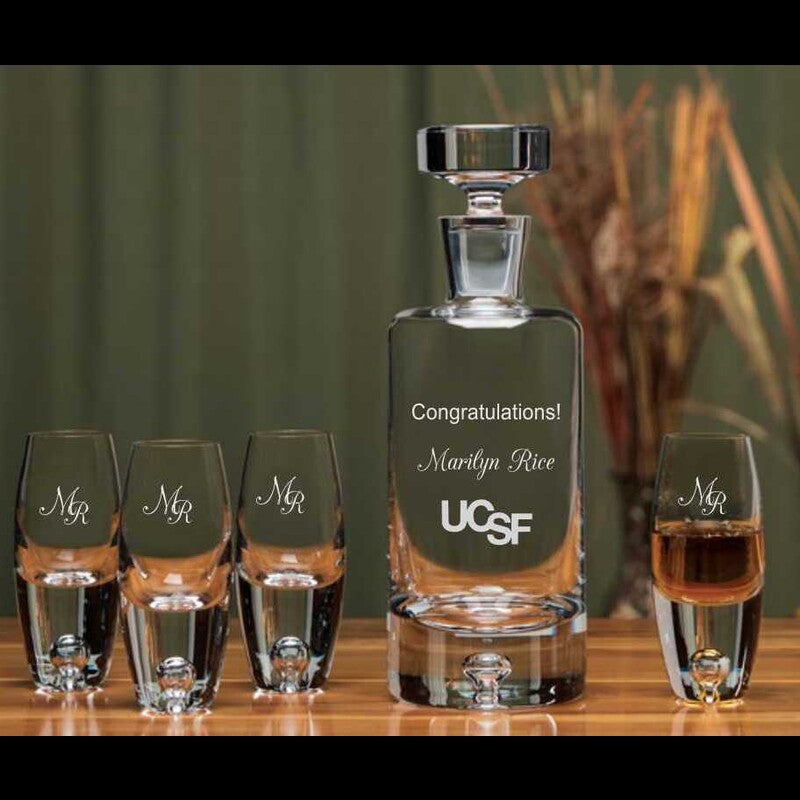 Engraved Cylinder Decanter and 4 Taster Glasses ~ Sendai - Personalized Engraved Gifts