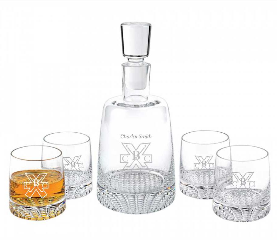 Personalized Crystal Decanter and 4 Glasses Gift Set ~ Vanderbilt - Personalized Engraved Gifts