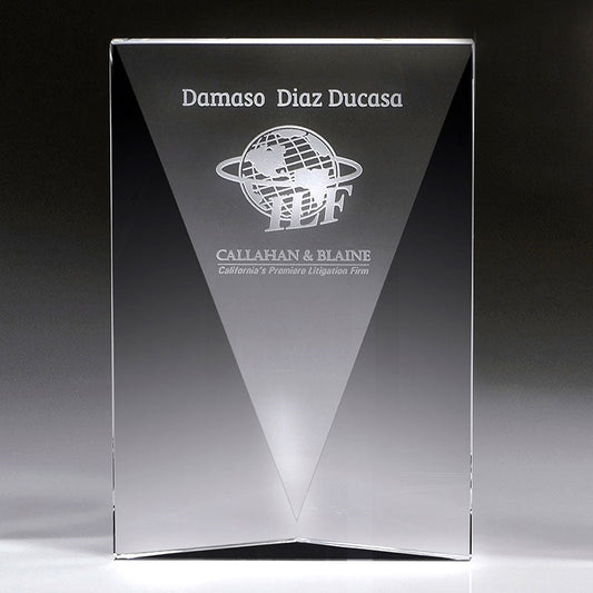 Engraved Deep V Crystal Recognition Plaque - Personalized Engraved Gifts