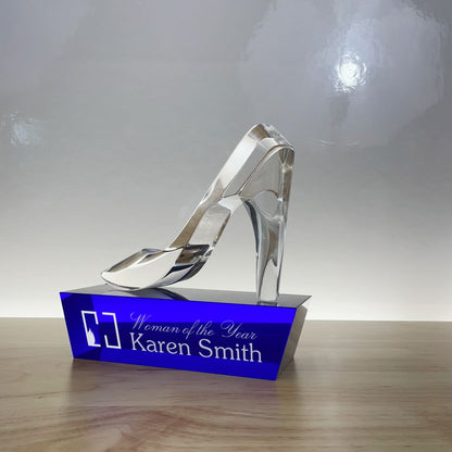 New Modern Engraved Crystal Pump, Slipper or Shoe Award - Personalized Engraved Gifts