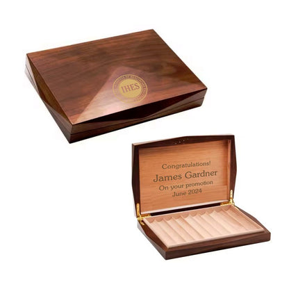 Wooden Desktop Humidor Engraved ~ Geometric - Personalized Engraved Gifts