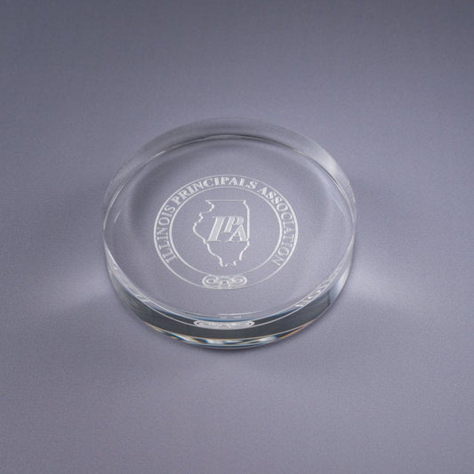 Engraved Optic Crystal Signature Circle Paperweights - Personalized Engraved Gifts