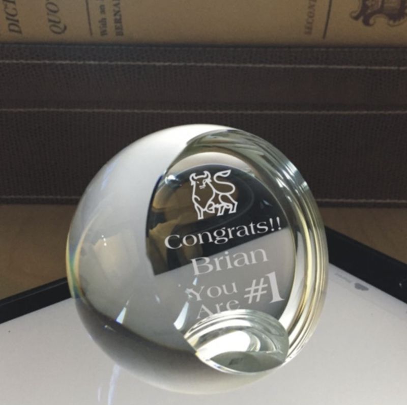 Custom Engraved Sliced Crystal Ball Paperweight - Cal - Personalized Engraved Gifts