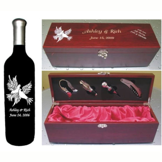 A Beautiful Gift Set for the Wedding Couple an Engraved Wine Bottle & Matte Finished Wine Box - Personalized Engraved Gifts