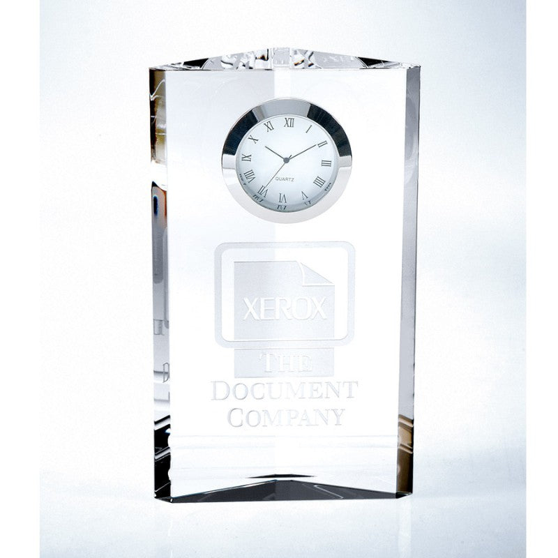 Engraved 3-Sided Crystal Clock Trigon - Personalized Engraved Gifts