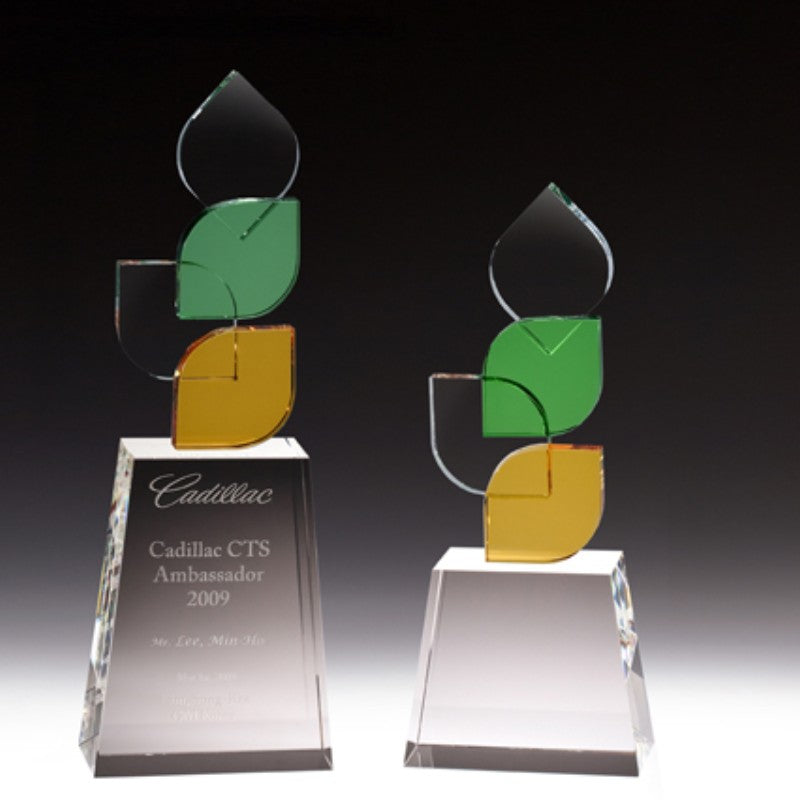 Engraved Amber Green Leaf Tower Award - Personalized Engraved Gifts