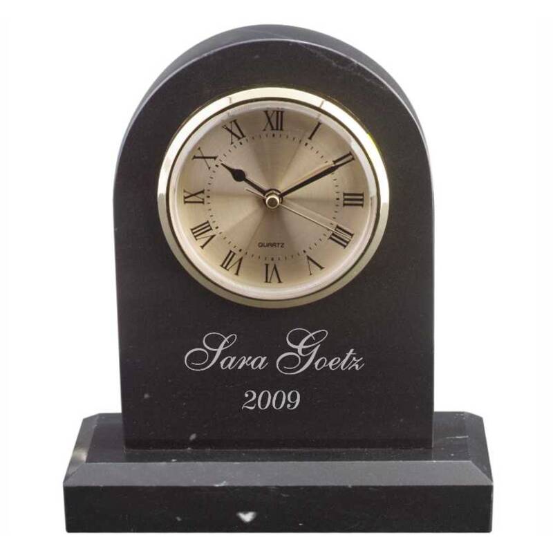 Engraved Arched Jet Black Marble Clock - Personalized Engraved Gifts