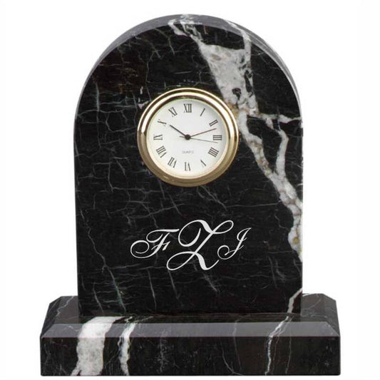 Engraved Arched Marble Clock - Black Zebra - Personalized Engraved Gifts