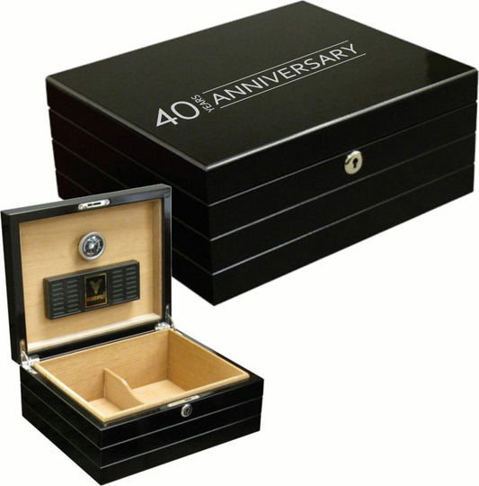 Engraved Rich Black Finish Humidor ~ Ebony - Personalized Engraved Gifts