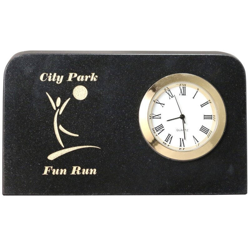 Engraved Black Marble Mini Plaque with Clock - Personalized Engraved Gifts