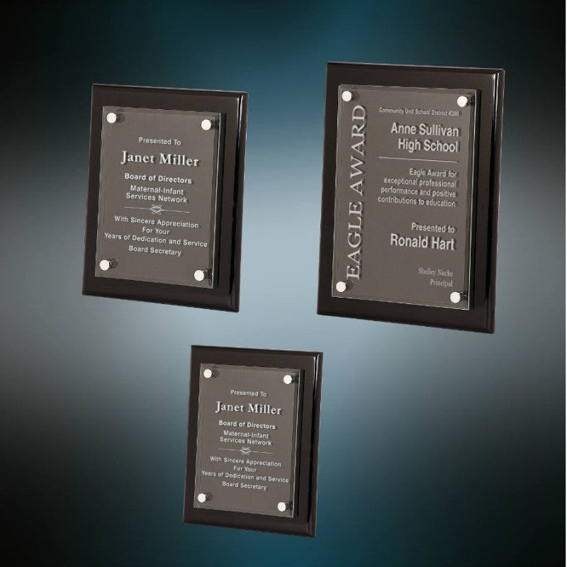 Engraved Black Piano Finish Wall Plaque with Floating Glass - Personalized Engraved Gifts