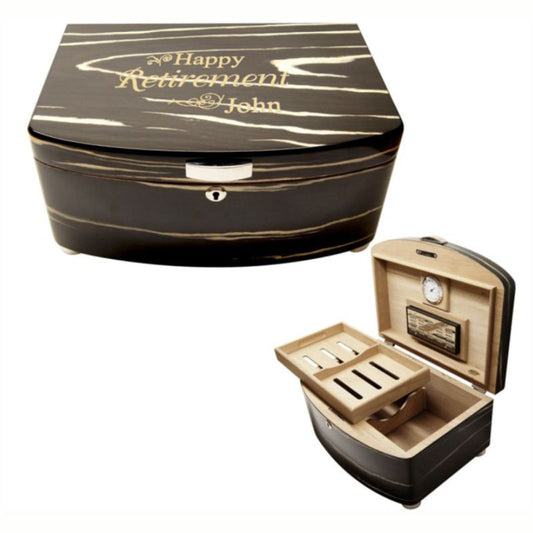 Engraved Black & White Humidor ~ Oriental - Personalized Engraved Gifts