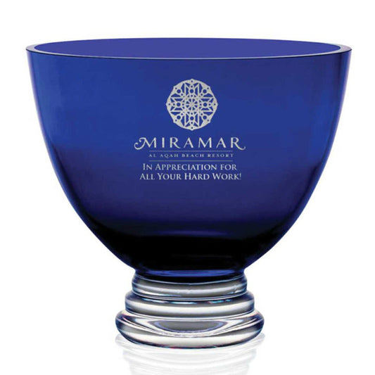 Engraved Blue Pedestal Presentation Bowl ~ Royal - Personalized Engraved Gifts