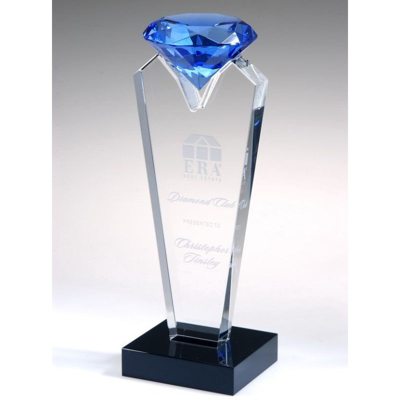 Engraved Blue Rising Diamond Tower Award - Personalized Engraved Gifts