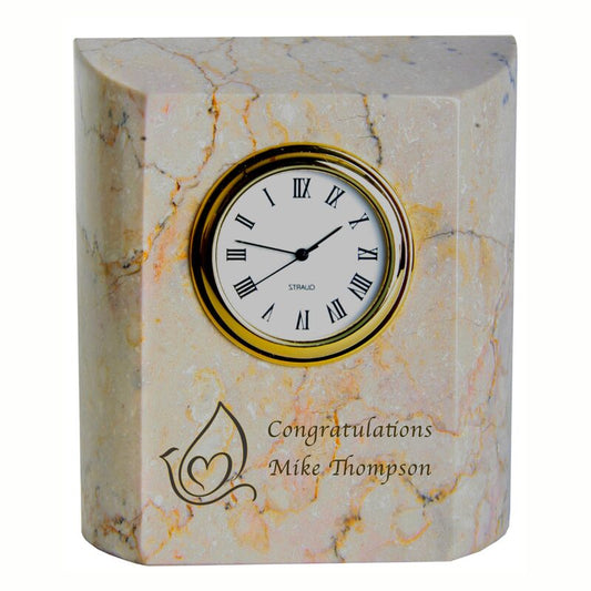 Engraved Botticino Marble Mini Column Clock - Personalized Engraved Gifts