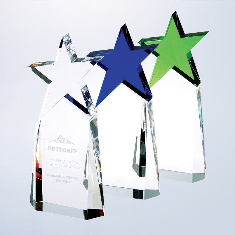 Engraved Brilliant Colored Optic Crystal Star Awards - Personalized Engraved Gifts