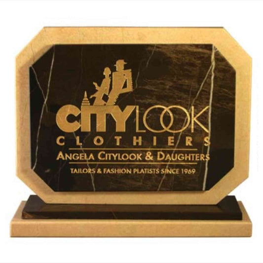 Engraved Brown Marble Octagon Award - Personalized Engraved Gifts