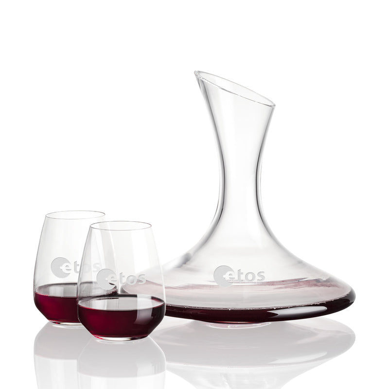 Engraved Carafe / Decanter Set of 2 Stemless Wine Glasses ~ Marie - Personalized Engraved Gifts