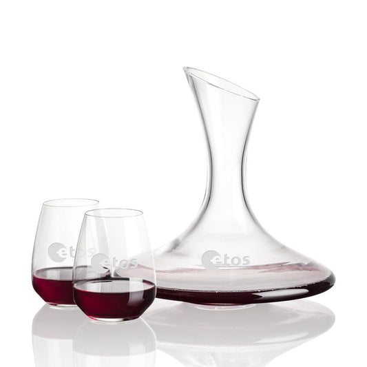 Engraved Carafe / Decanter Set of 2 Stemless Wine Glasses ~ Marie - Personalized Engraved Gifts