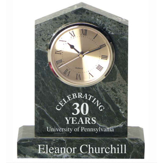 Engraved Cathedral Clock in Jade Marble with Personalized Text - Personalized Engraved Gifts