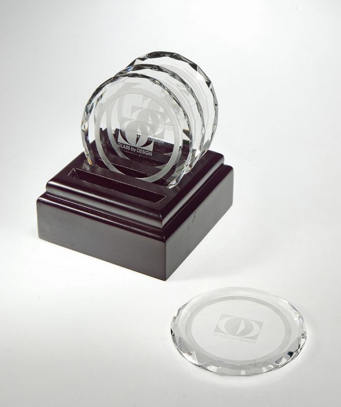 Engraved Crystal 4-Piece Faceted Coaster Set - Personalized Engraved Gifts