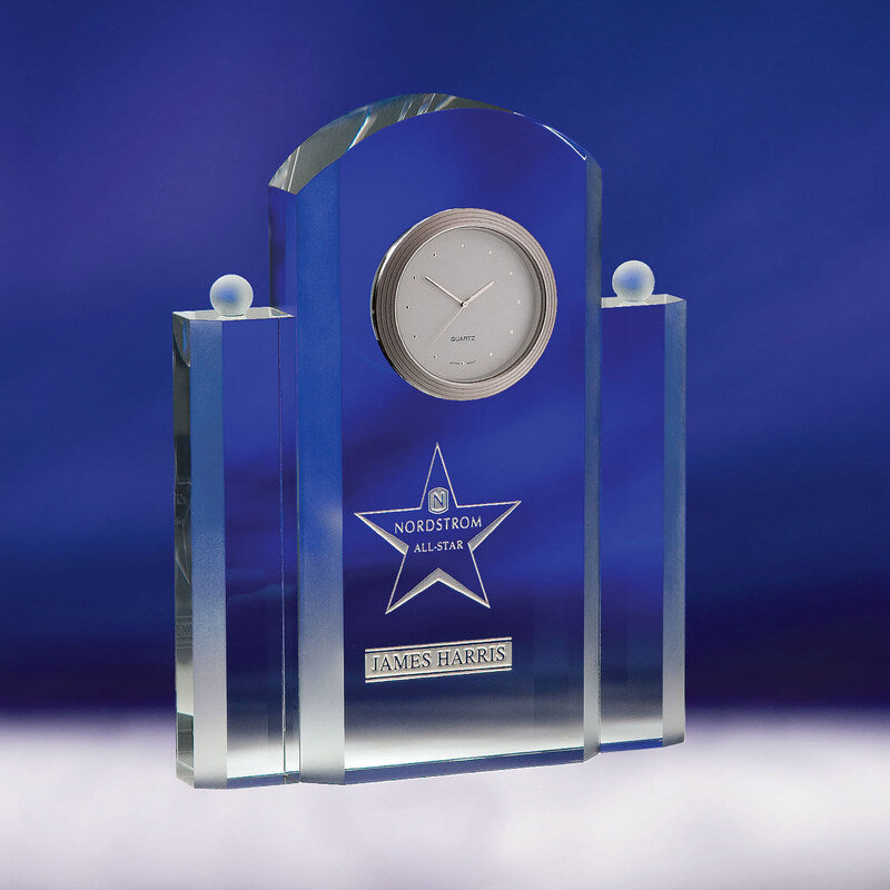 Engraved Crystal Art Deco Styled Clock Silvia - Personalized Engraved Gifts